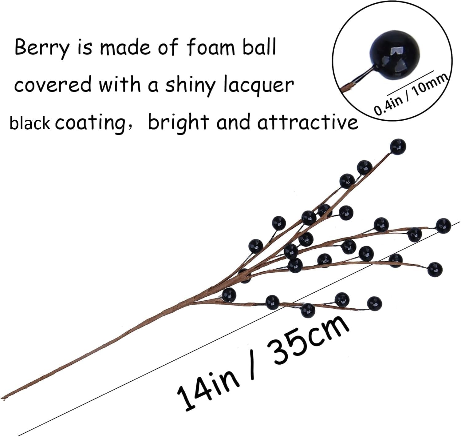 12 Pack Black Christmas Ornaments Artificial Berry Stems 14 Inch