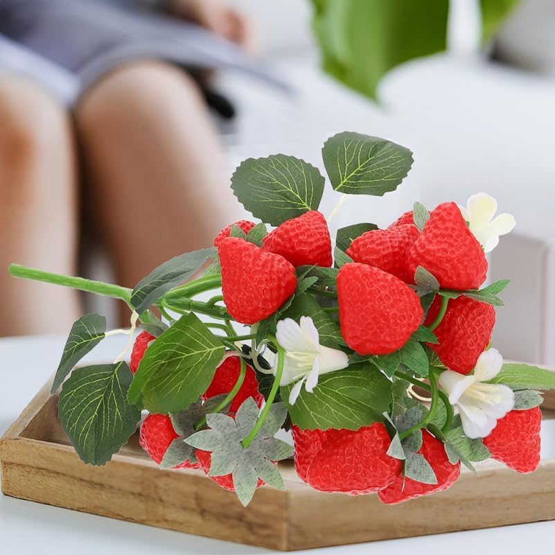 DECHOUS 2Pcs Artificial Strawberry Flower Bouquet