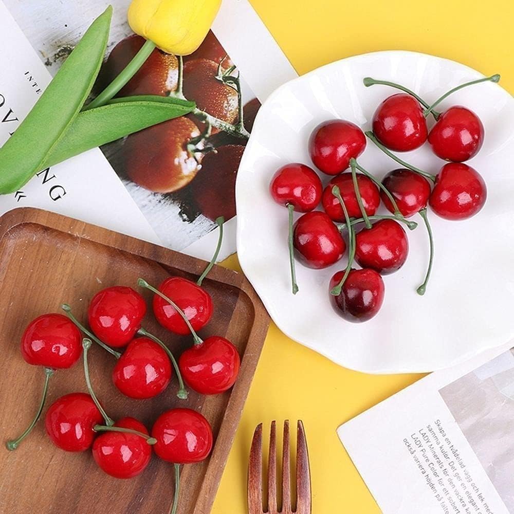 20Pcs Artificial Cherries Decor Faux Fruit Ornament