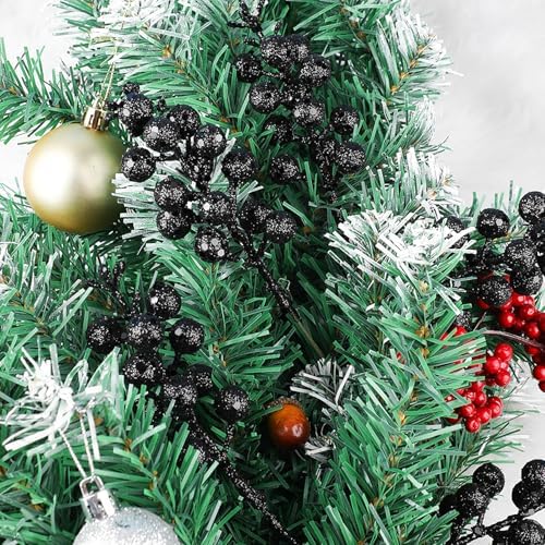 DIYASY Black Glitter Berry Stems 20Pcs Christmas Decor