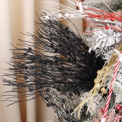 LOAVER 18 Pack Halloween Artificial Glitter Berry Stems