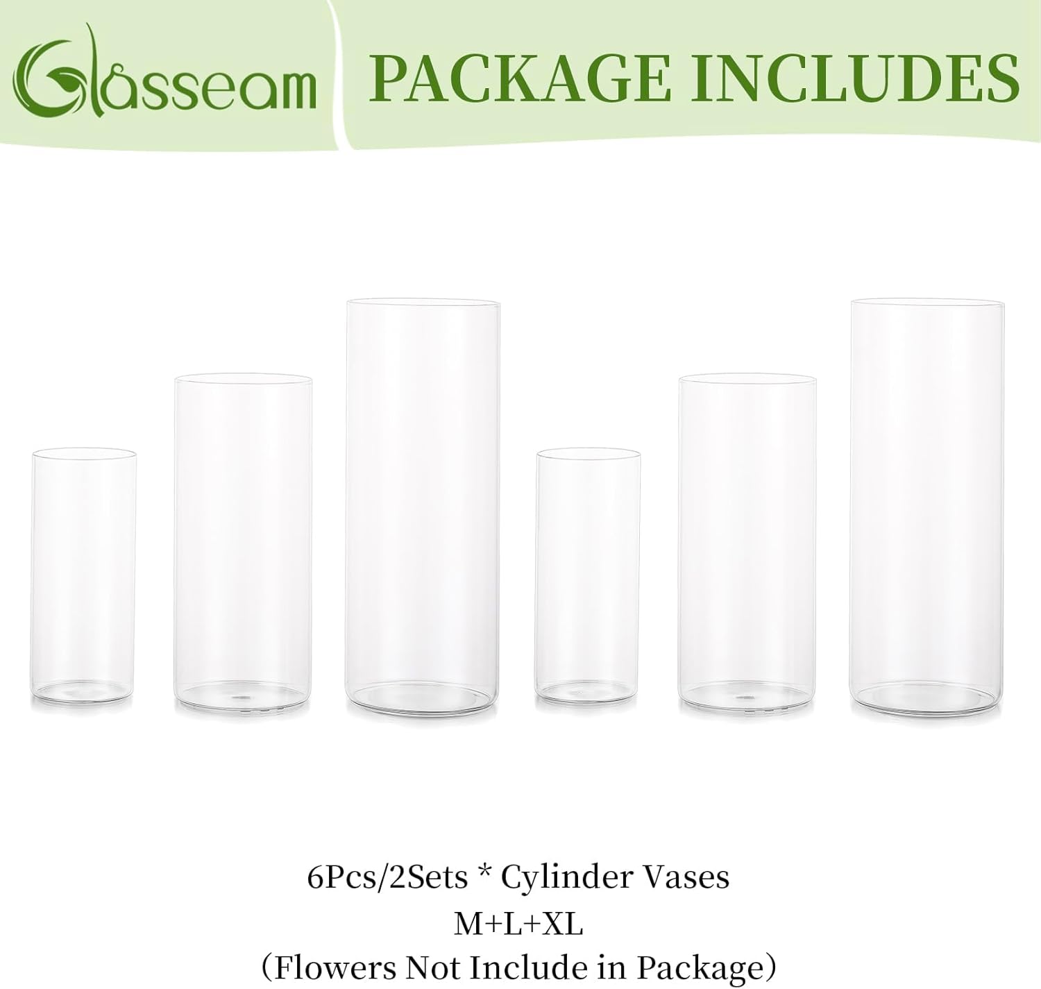 Glasseam Clear Cylinder Vase Set of 6 for Centerpieces