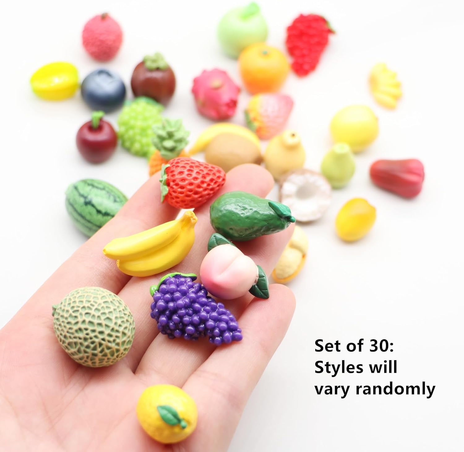 Mini Resin Fruit Decor Set 30PCS Pineapple Lemon Strawberry Peach