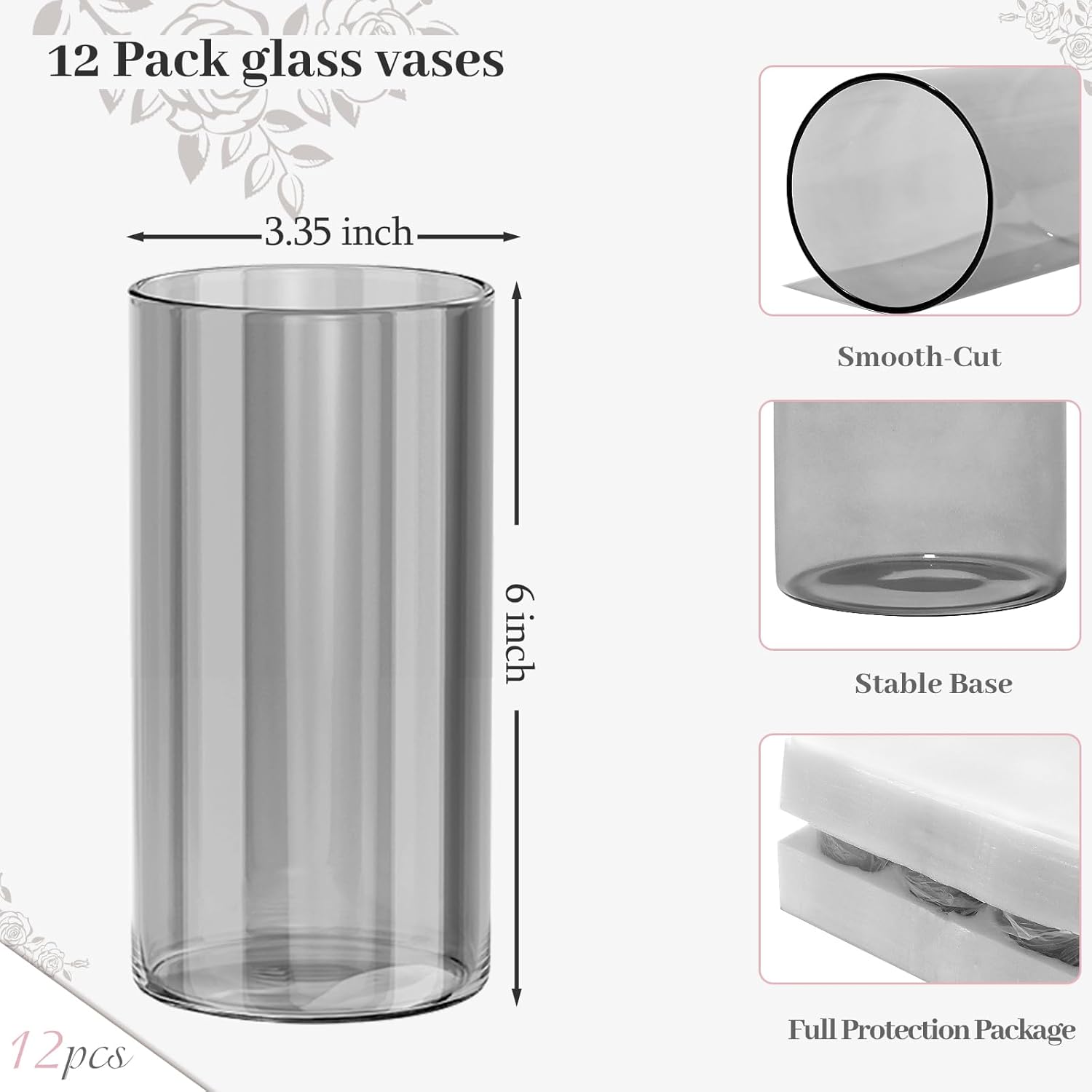 12pcs Gray Cylinder Vases for Centerpieces and Decor