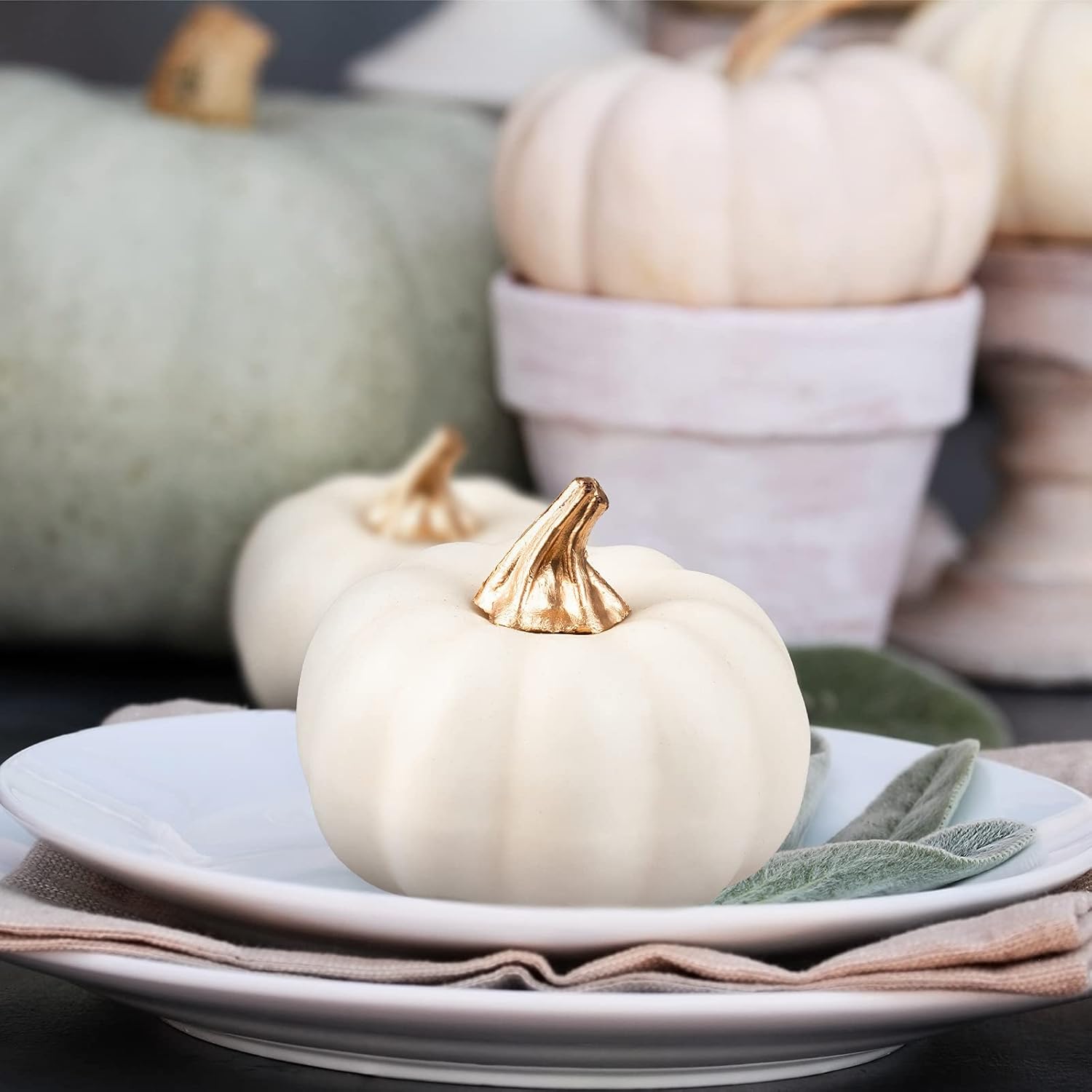 Whaline Artificial White Pumpkins 12Pcs Bulk Fall Decor