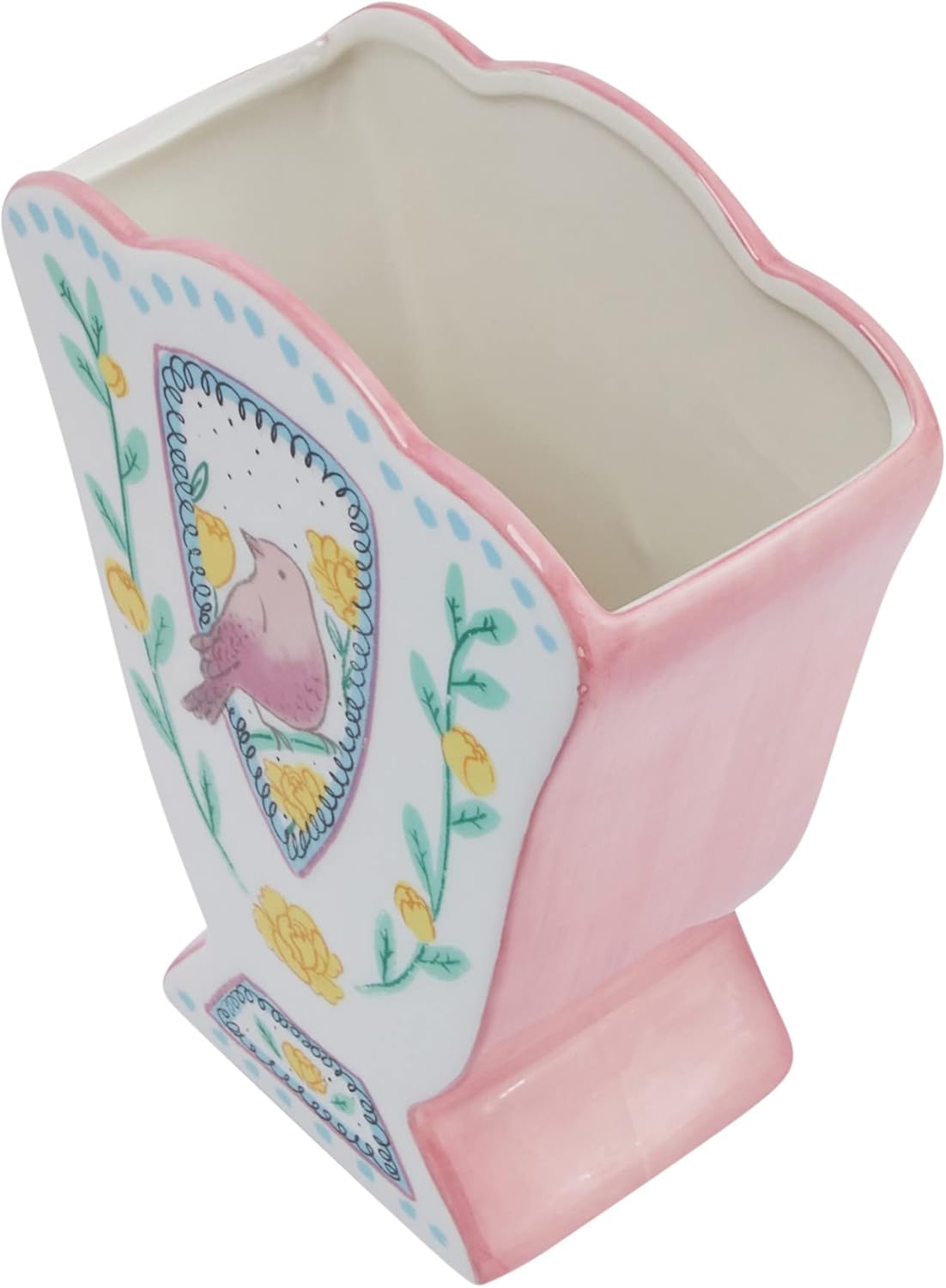 Creative Co Op Fan Shaped Vase With Painted Bird Design