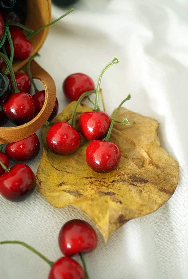 Aliotech 26pcs Artificial Red Black Cherries Decor