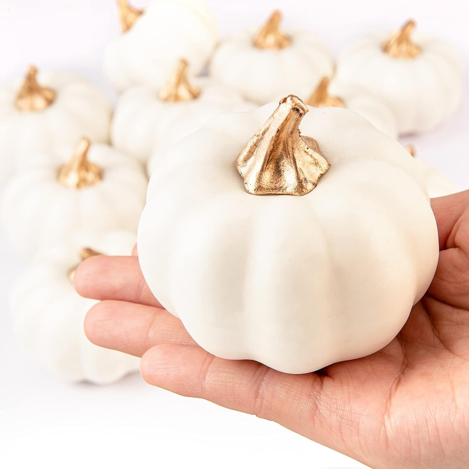 Whaline Artificial White Pumpkins 12Pcs Bulk Fall Decor