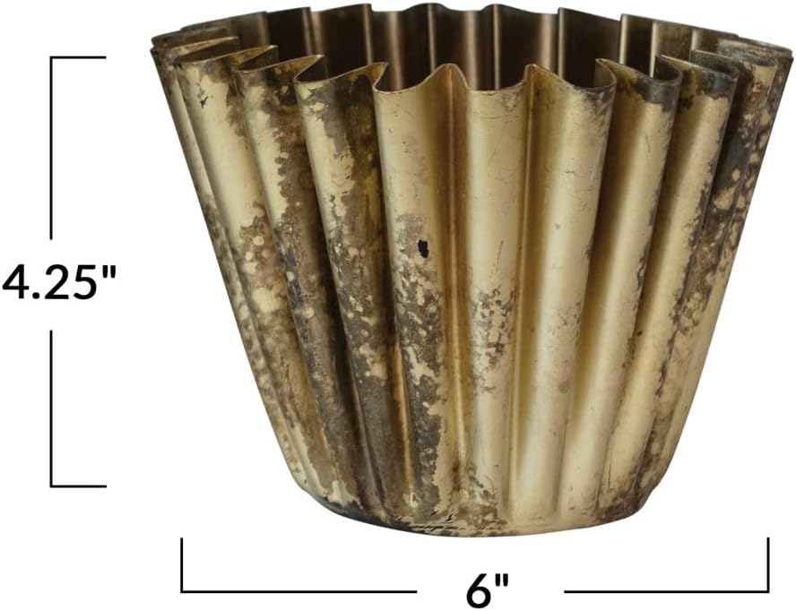 Creative Co Op Pleated Metal Vase Antique Brass