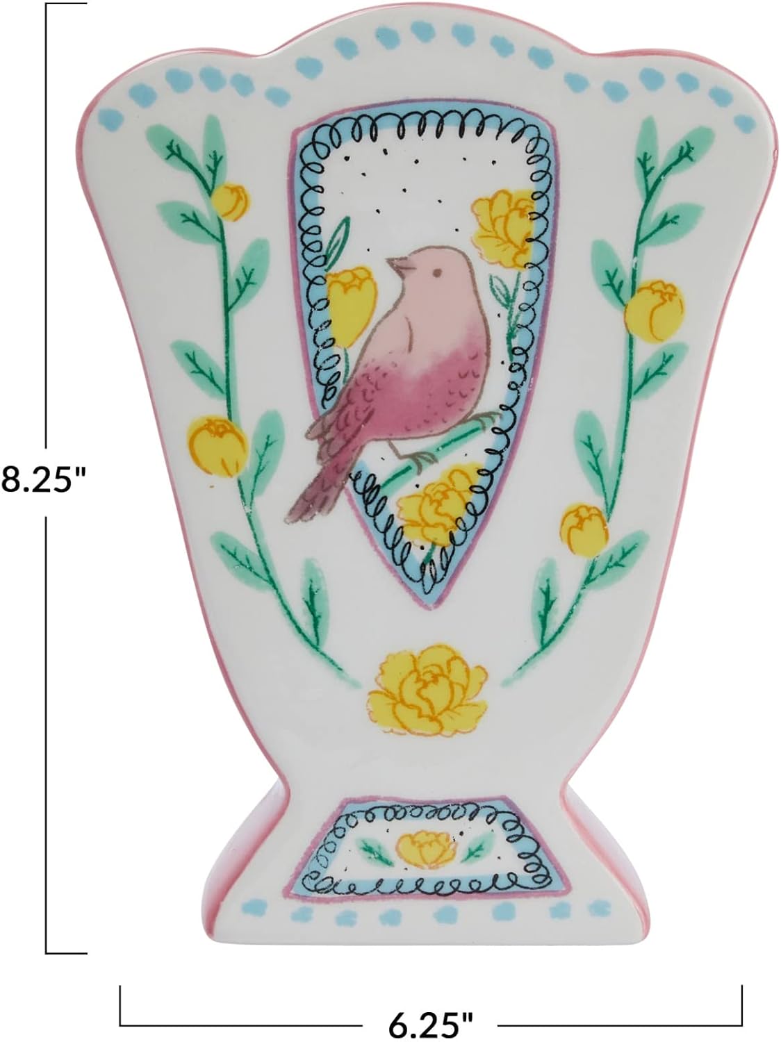 Creative Co Op Fan Shaped Vase With Painted Bird Design