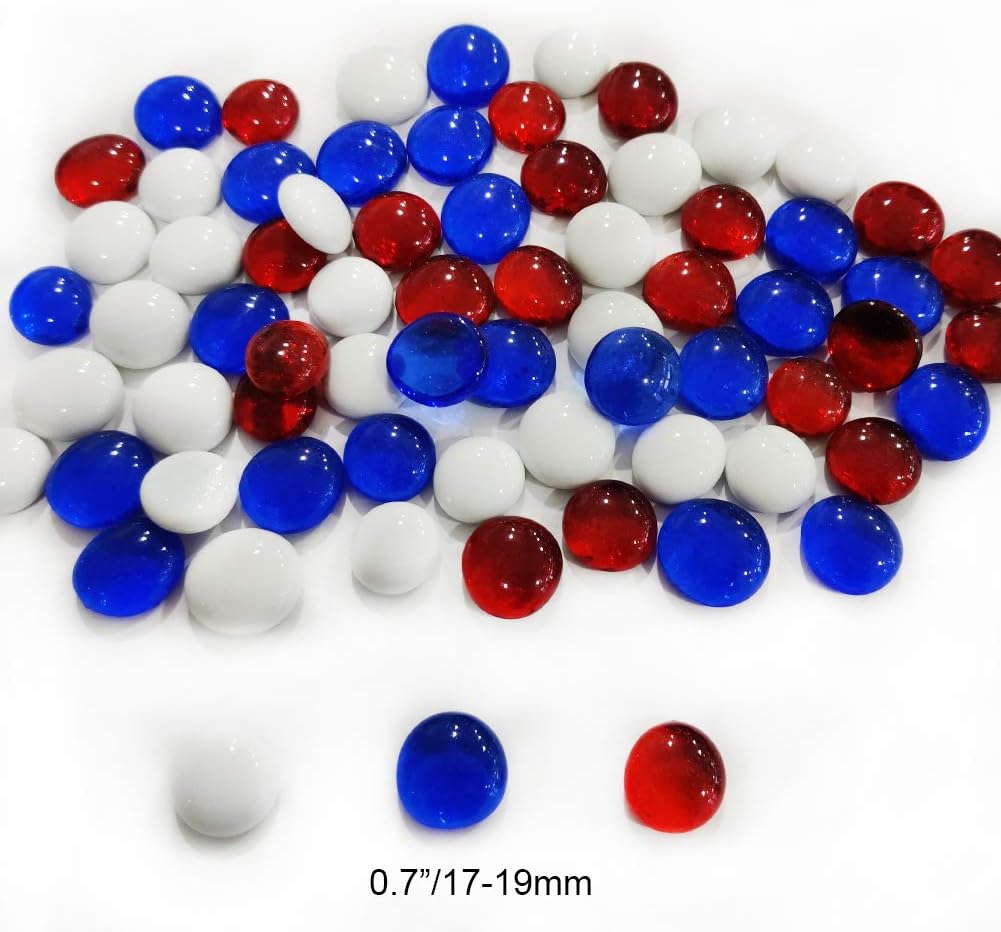 HappyFiller Flat Glass Marbles 1 LB 95 PC White Red Blue