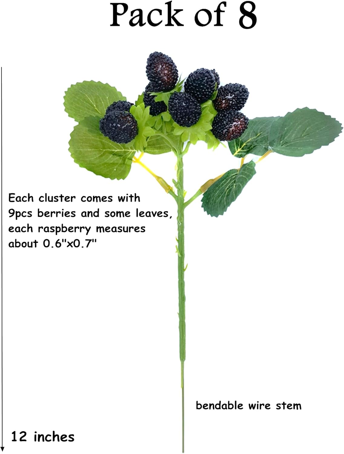 M2cbridge Artificial Raspberry Red Berry Decor Set Black 8PCS