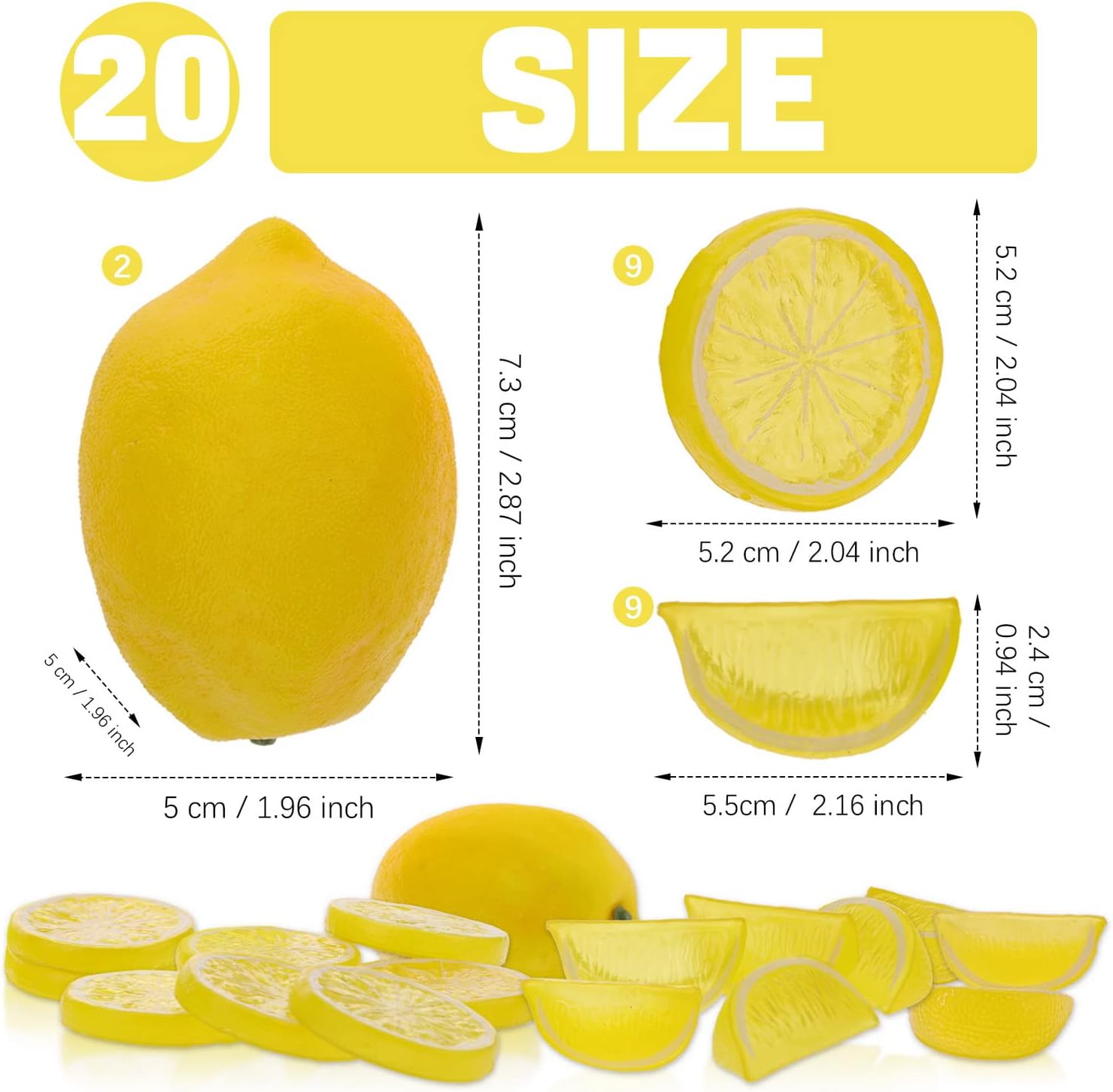Woration 20 Pack Artificial Lemon Slice Decor Set