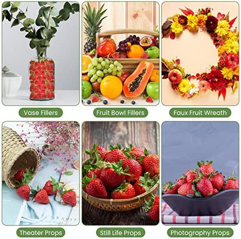 RAYNAG 50Pcs Plastic Fake Strawberries Artificial Fruit Decor