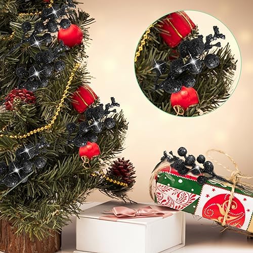 CCINEE 24 Pcs Christmas Black Berry Stems for Decor