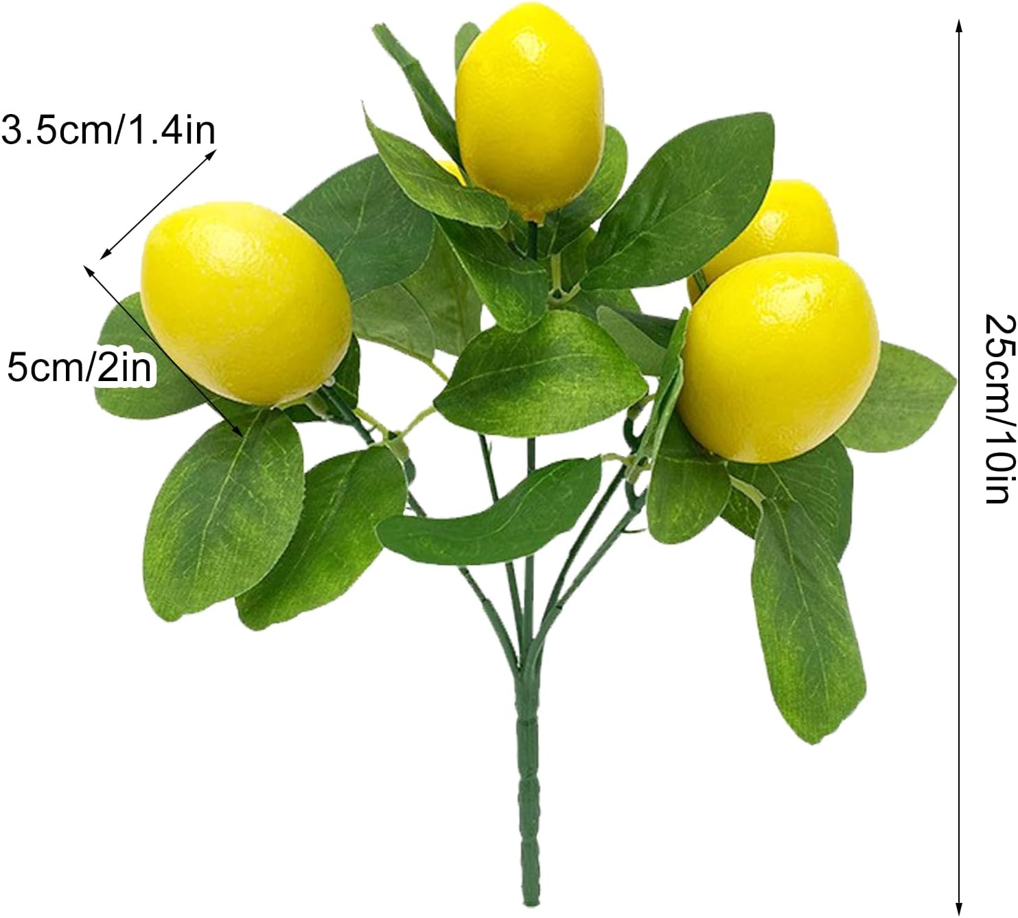 2 Pack Artificial Lemon Branches with 5 Faux Lemons and Stem