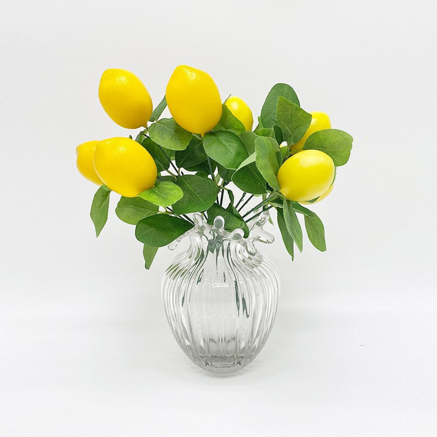 2 Pack Artificial Lemon Branches with 5 Faux Lemons and Stem
