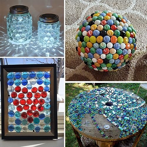 HappyFiller Flat Glass Marbles 1 LB 95 PC White Red Blue