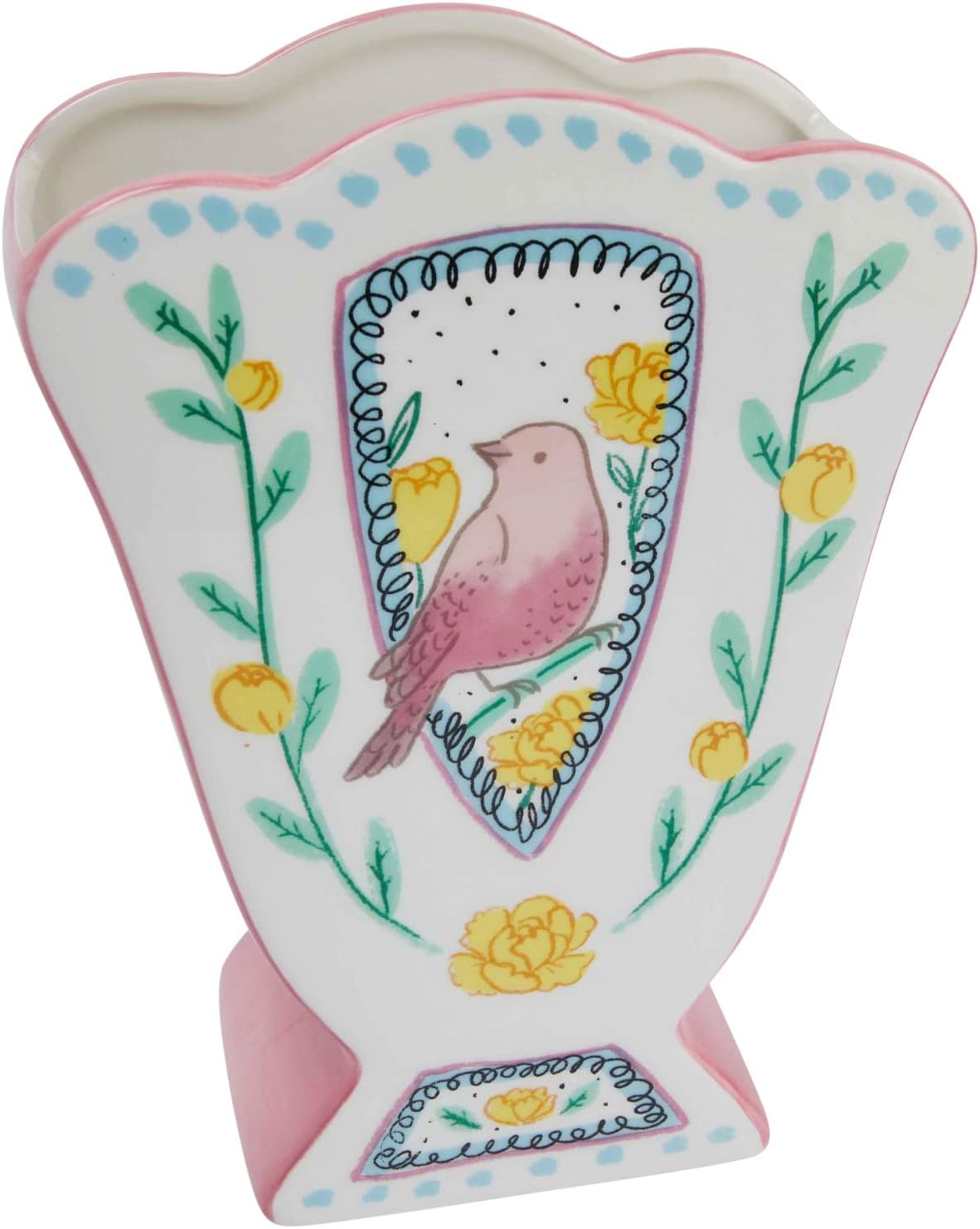 Creative Co Op Fan Shaped Vase With Painted Bird Design