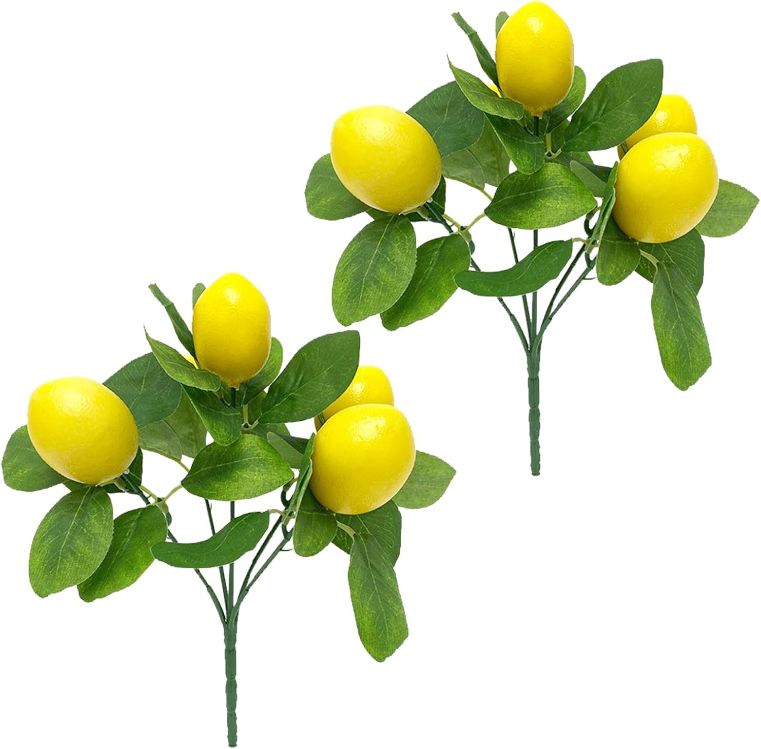 2 Pack Artificial Lemon Branches with 5 Faux Lemons and Stem