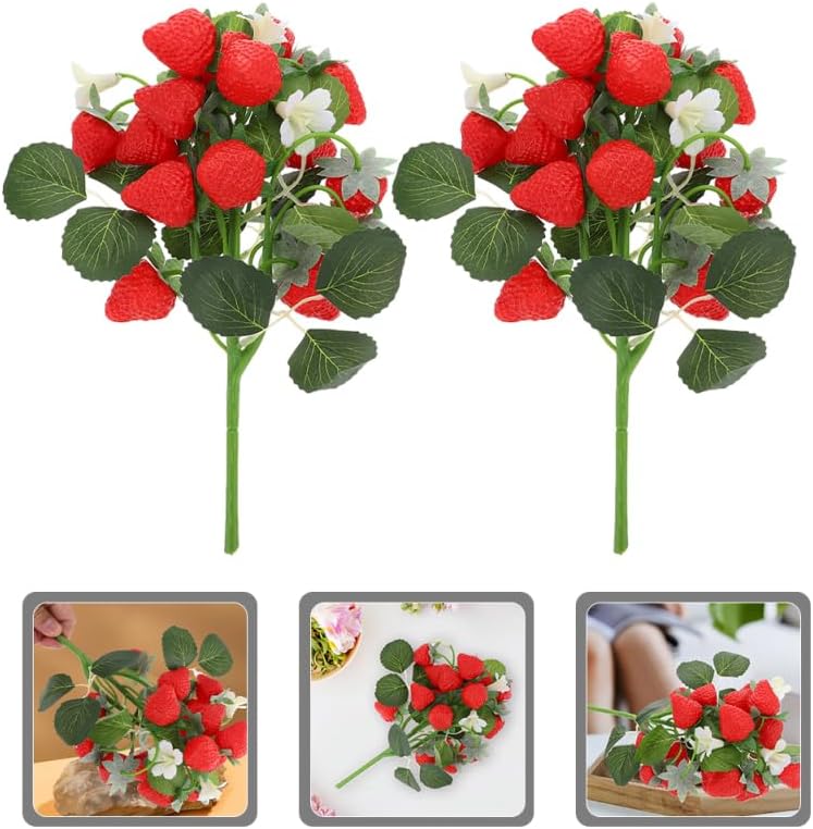 DECHOUS 2Pcs Artificial Strawberry Flower Bouquet