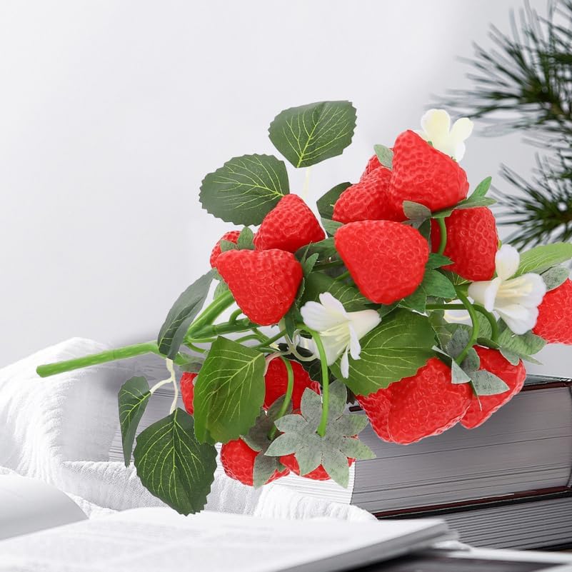 DECHOUS 2Pcs Artificial Strawberry Flower Bouquet