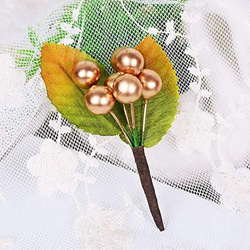 100 pcs Artificial Golden Holly Berry Christmas Decor Hanging Ornaments