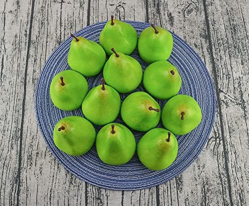 JEDFORE 12 Pcs Lifelike Fake Green Pears Artificial Fruit Set