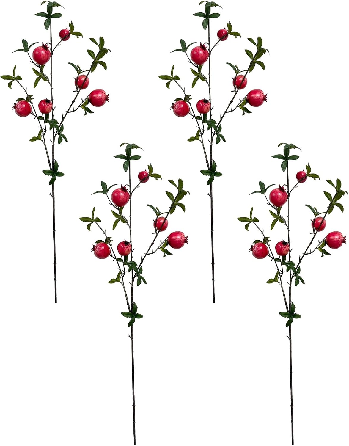 4PCS Red Artificial Pomegranate Branches with Leaves
