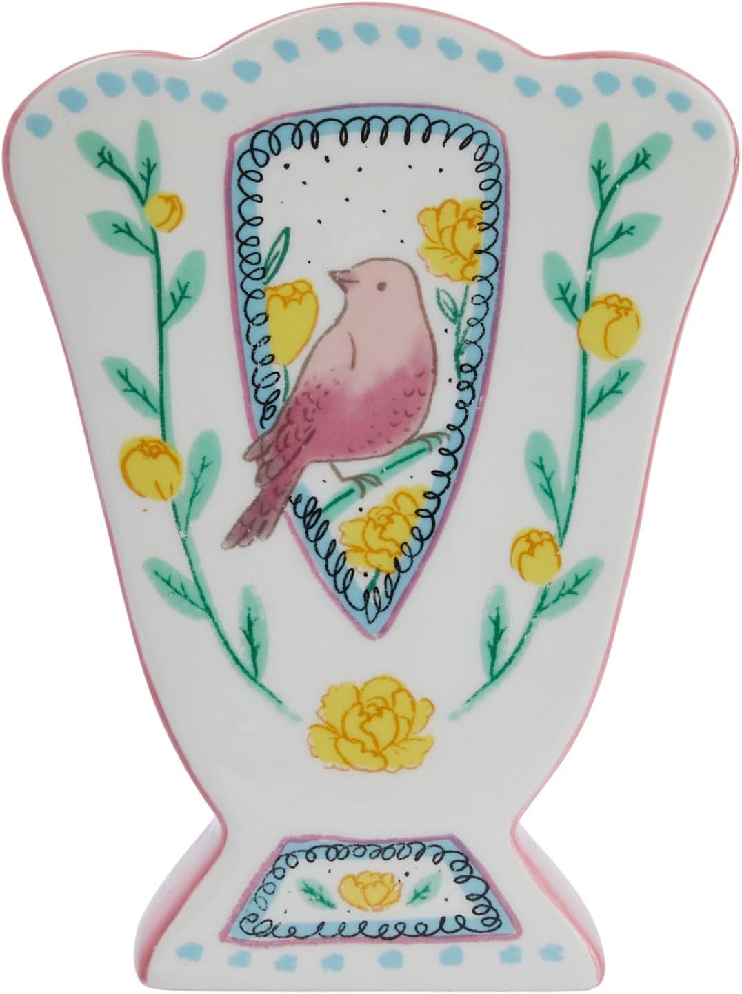 Creative Co Op Fan Shaped Vase With Painted Bird Design