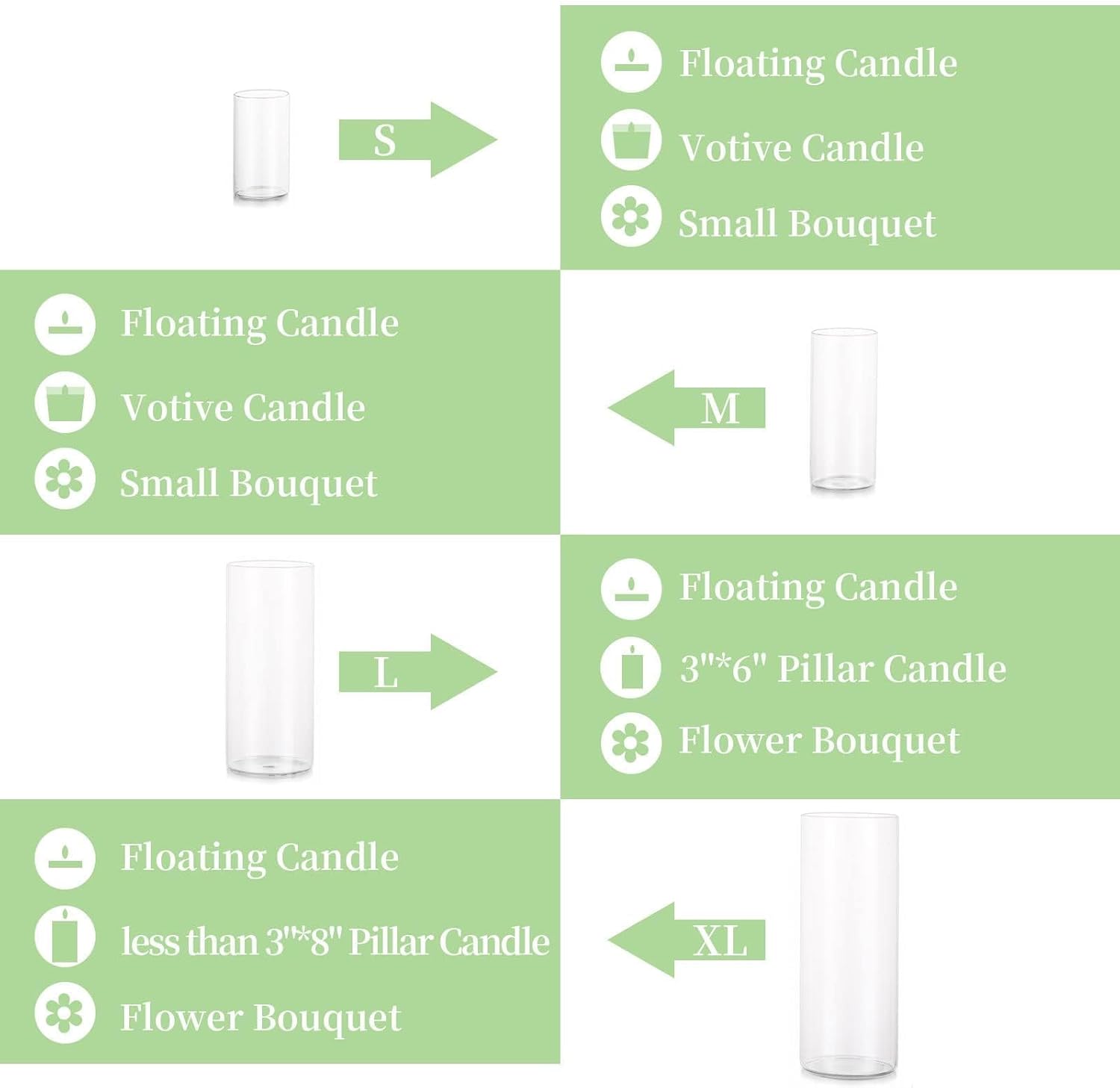 Glasseam Clear Cylinder Vase Set of 6 for Centerpieces