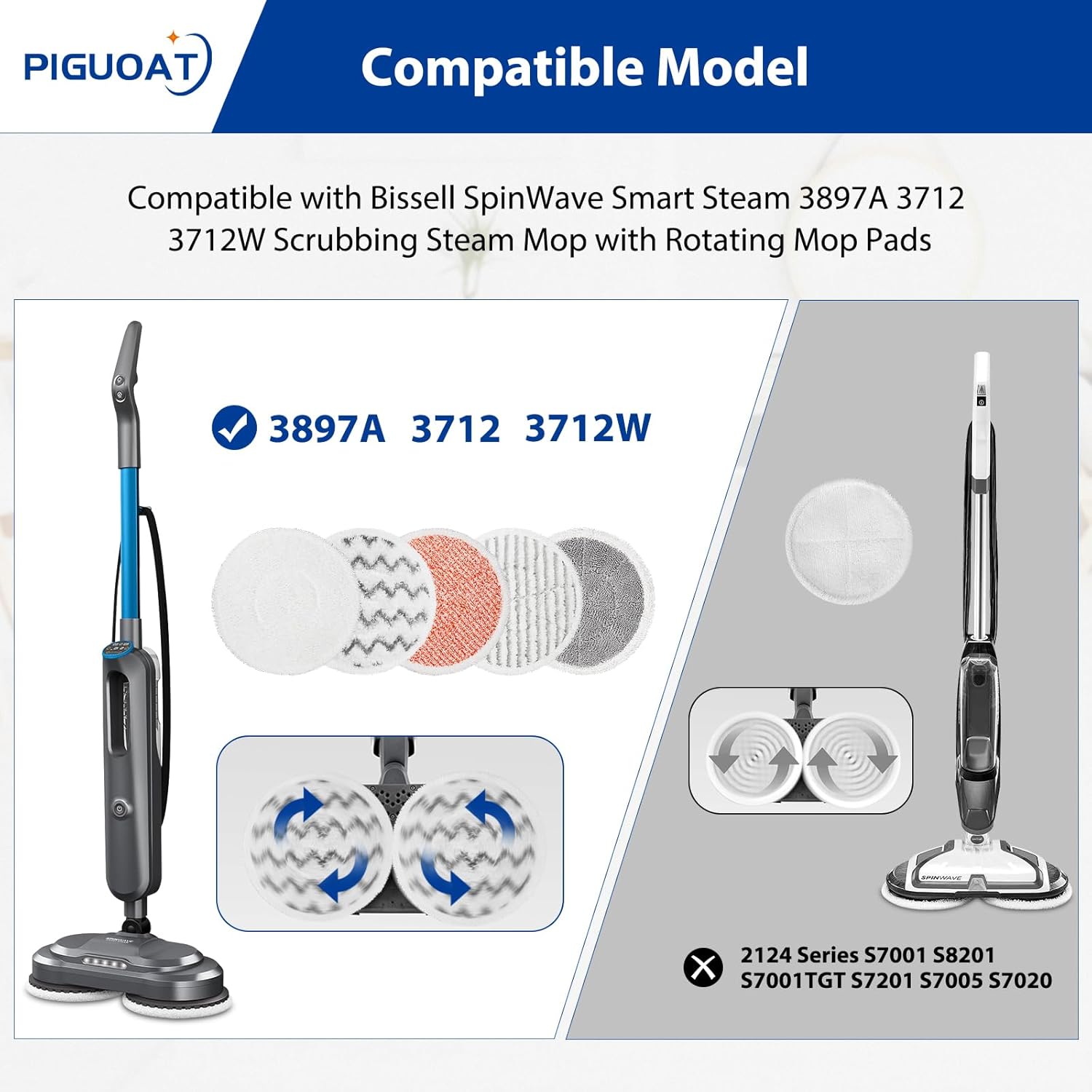 PIGUOAT 10 Pack 3897A Replacement Mop Pads
