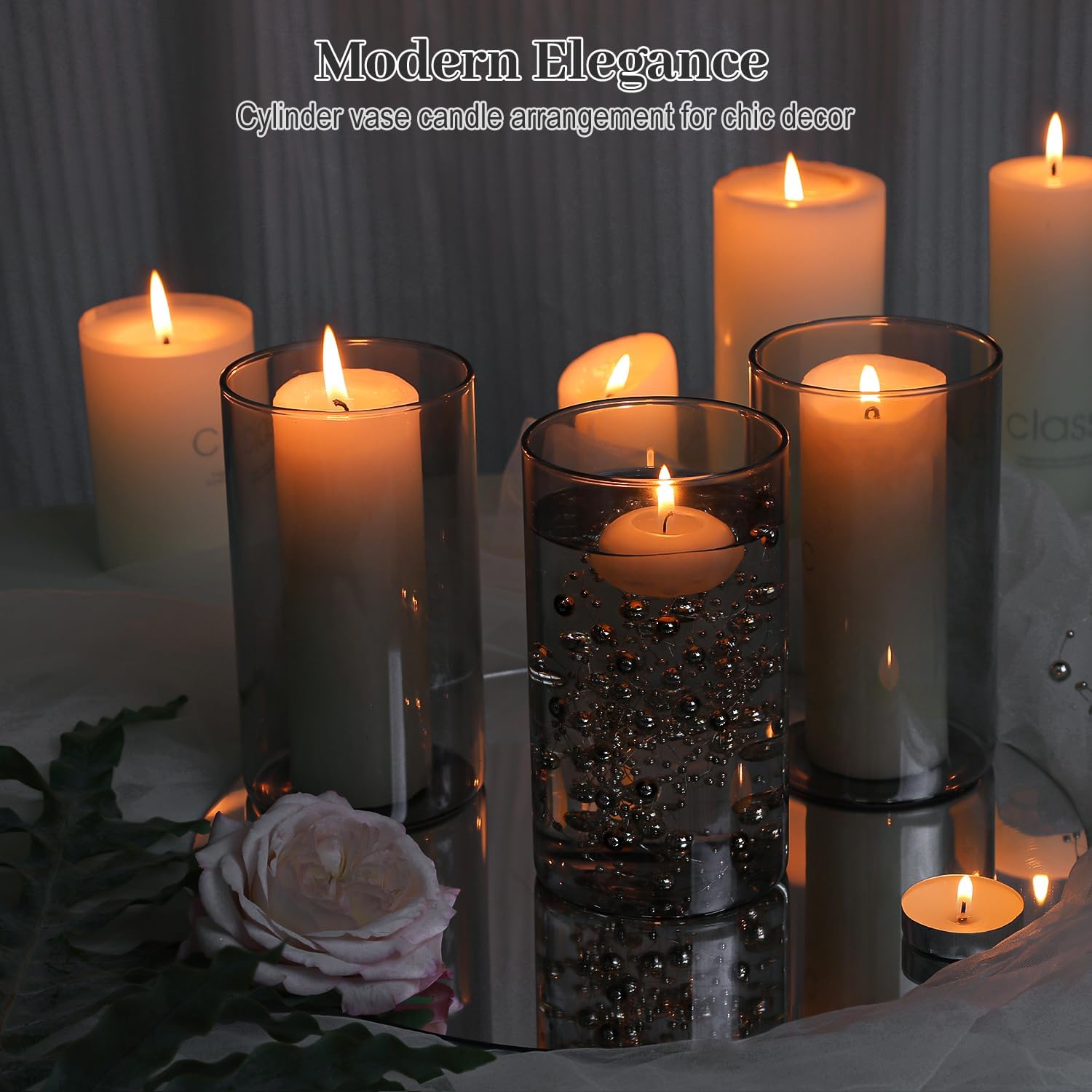 12pcs Gray Cylinder Vases for Centerpieces and Decor