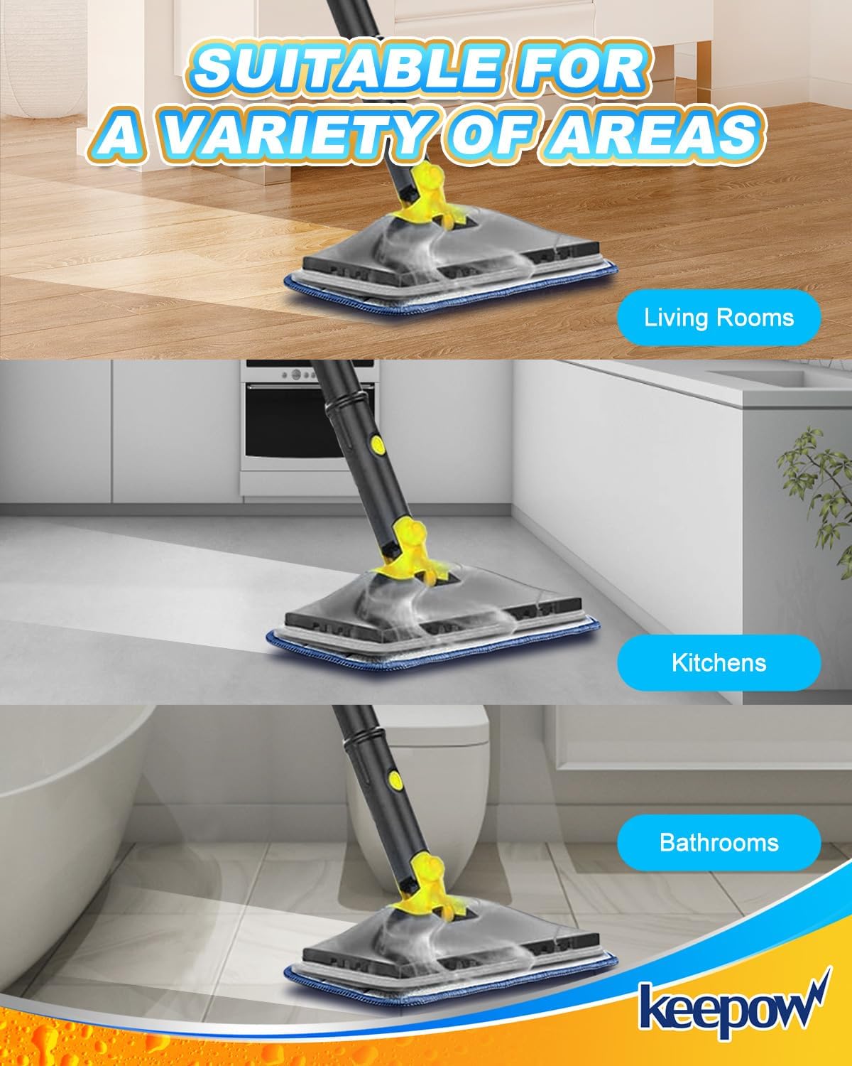KEEPOW Steam Mop Pads for ScrubWiz 8 Pack Reusable