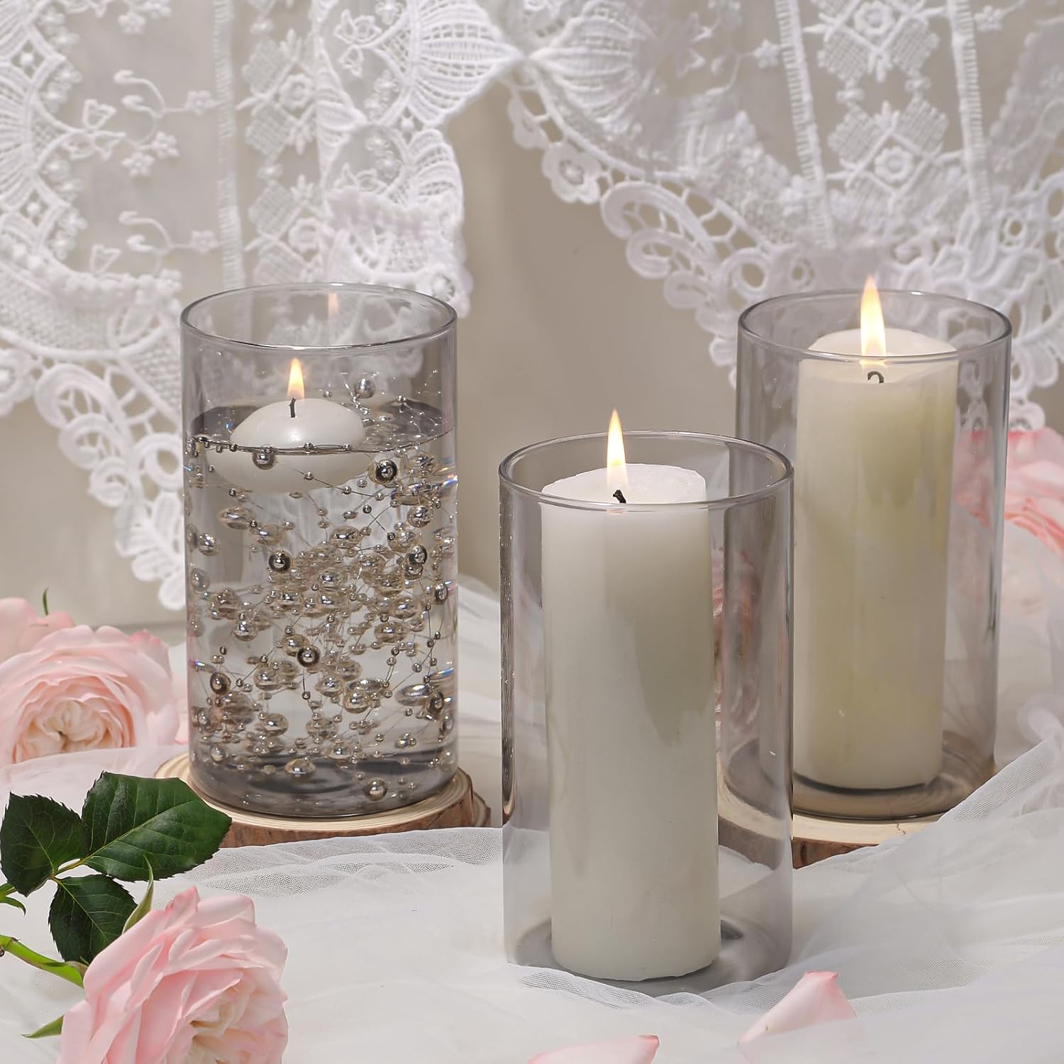 12pcs Gray Cylinder Vases for Centerpieces and Decor