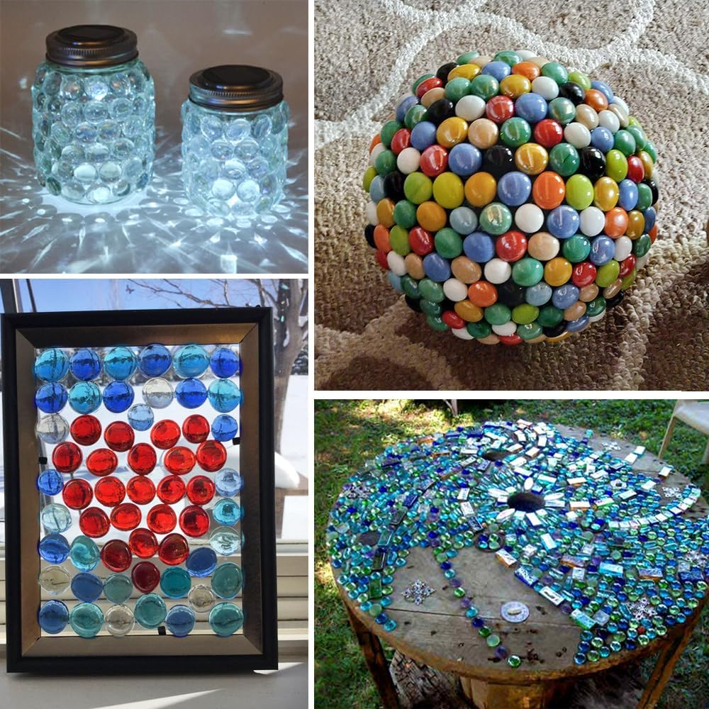 HappyFiller Flat Glass Marbles 1 LB 95 PC White Red Blue