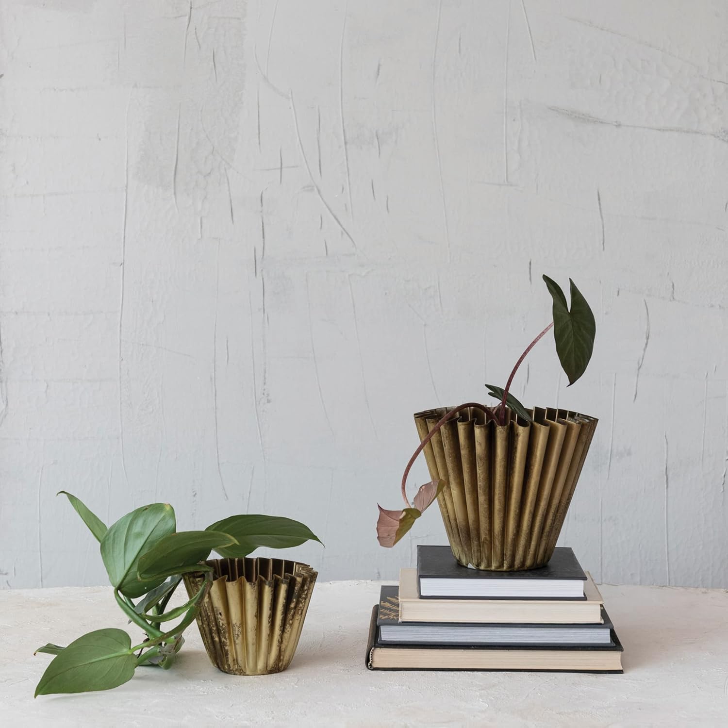 Creative Co Op Pleated Metal Vase Antique Brass