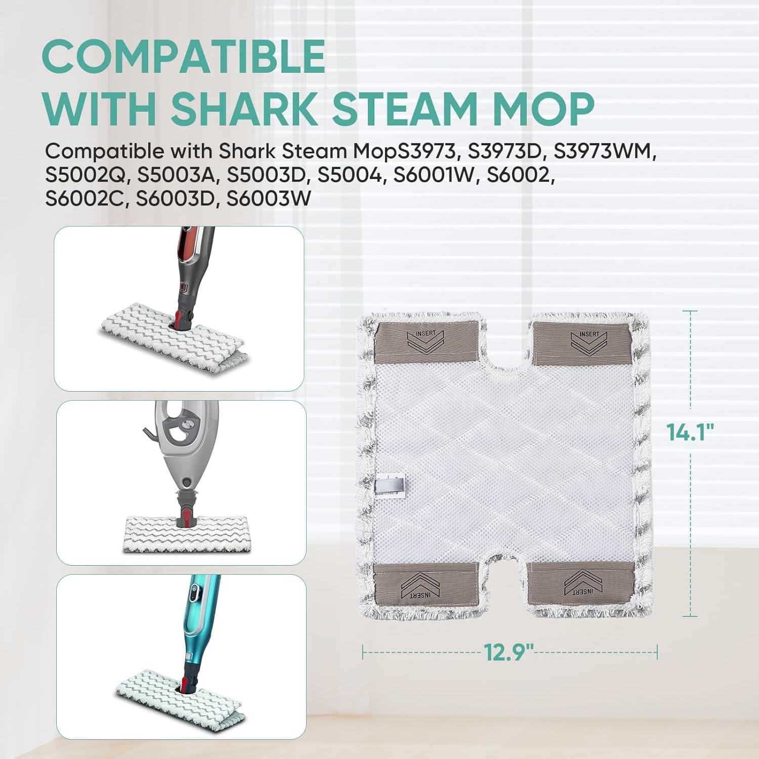 4 Pack Shark Genius Steam Mop Pads Compatible with S5003D S6002 S5004Q and S3973D