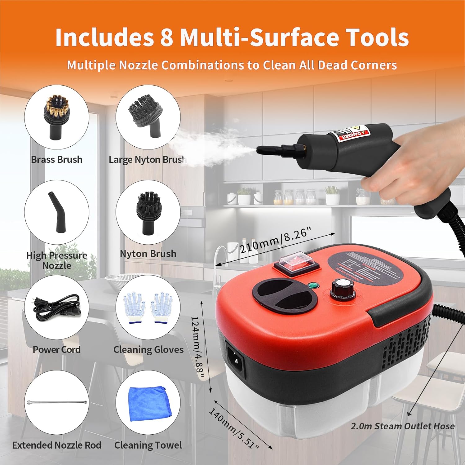 YXQ 2500W Portable Handheld Steam Cleaner with 3 Brush Heads