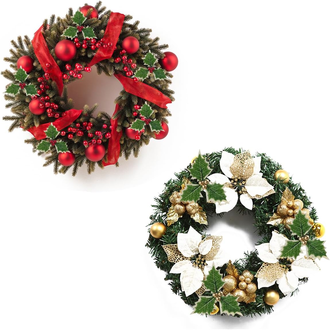 TIHOOD Artificial Holly Berries and Leaves Set Red