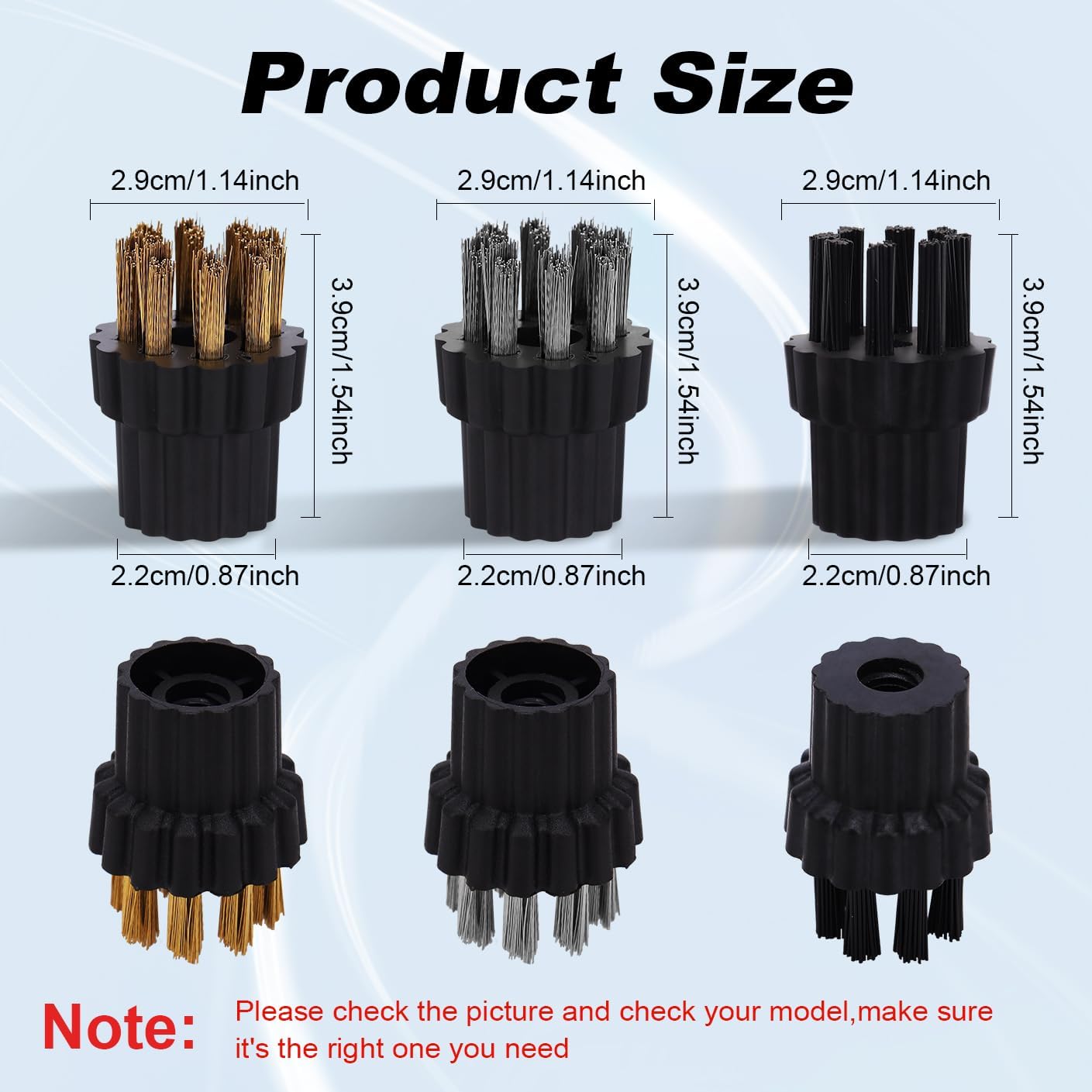 Steam Cleaner Brush Heads Set - 4 M8 Brass 4 Stainless Steel 2 Nylon