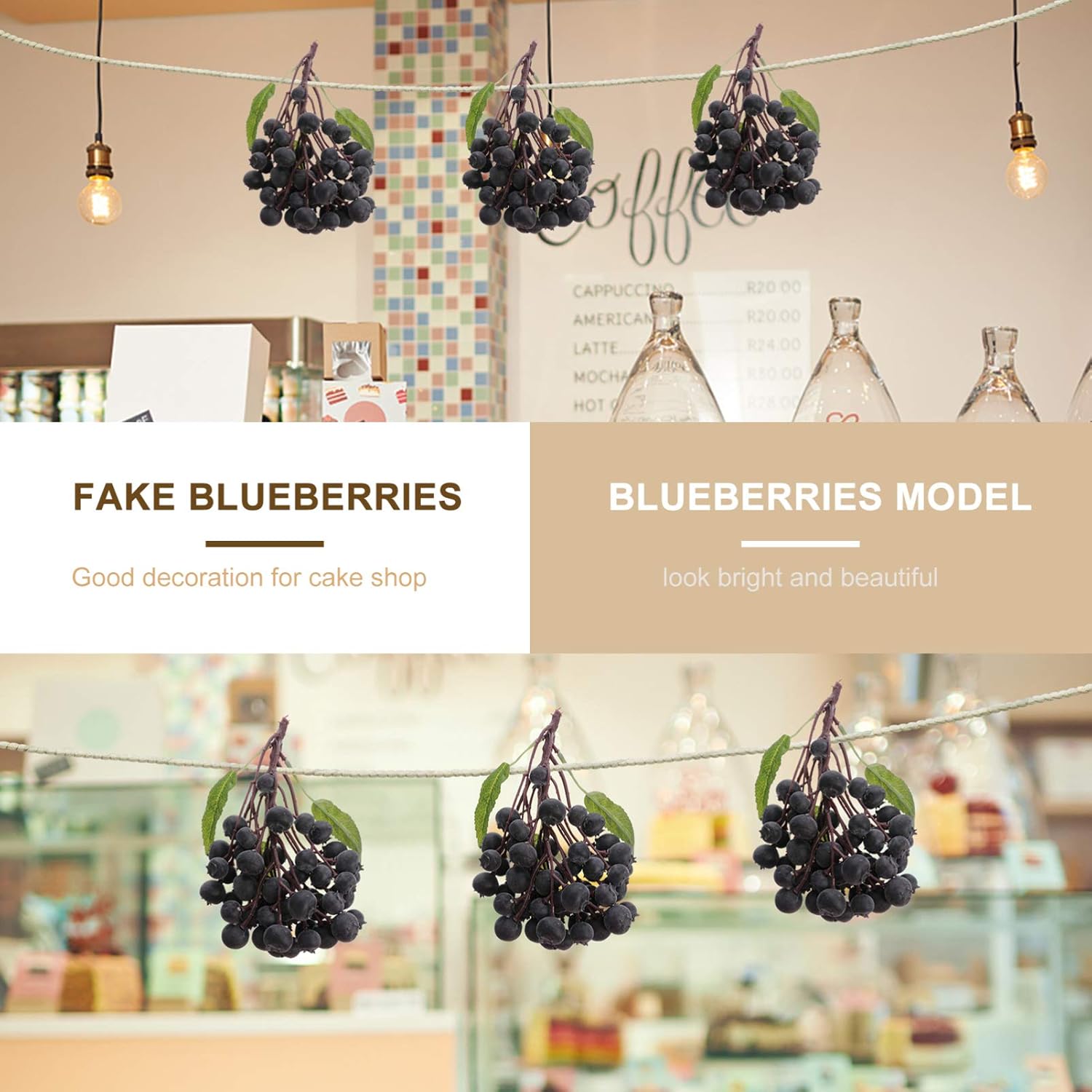 Cabilock Artificial Blueberry Cluster 50 Pcs