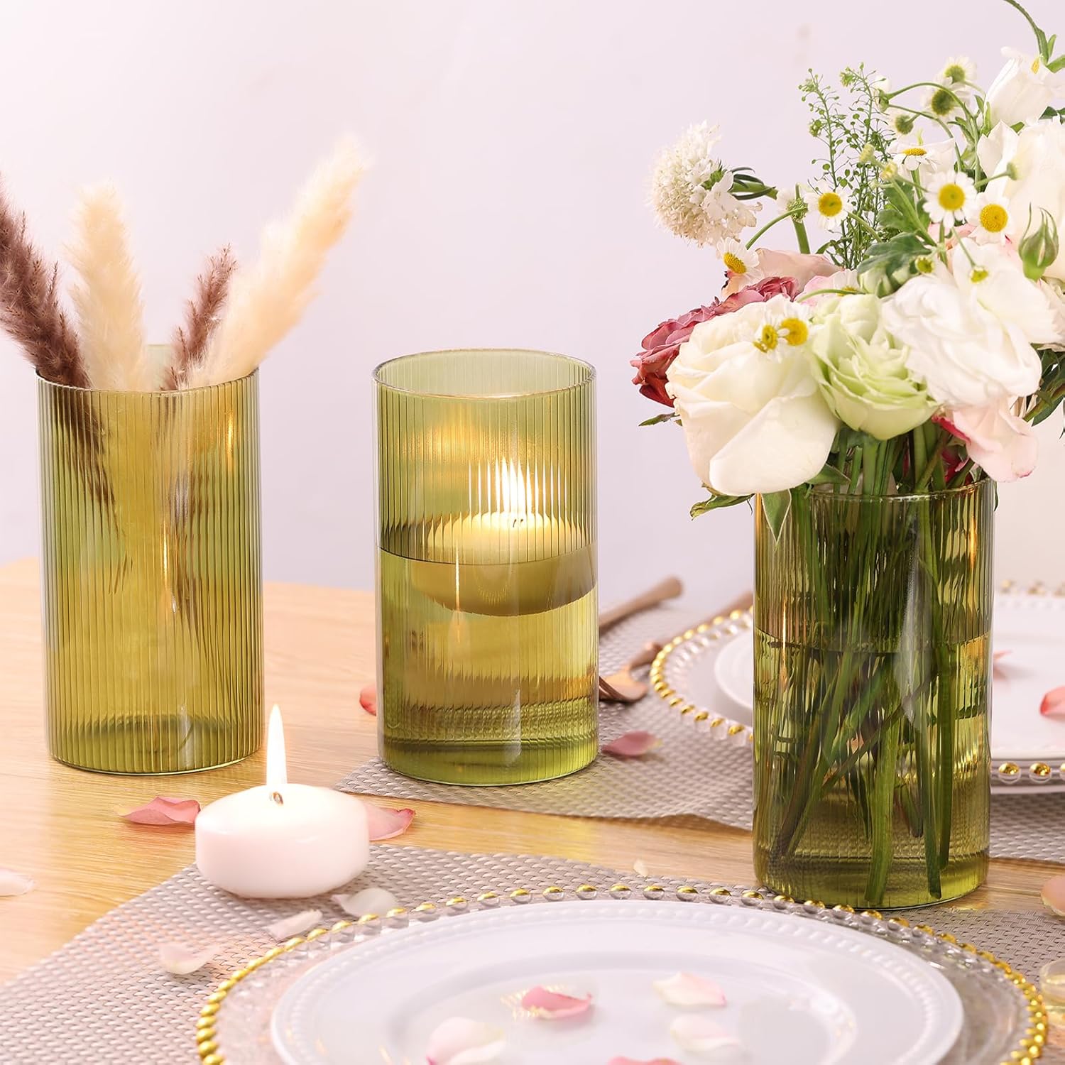 6 Inch Clear Ribbed Glass Bud Vases for Centerpieces