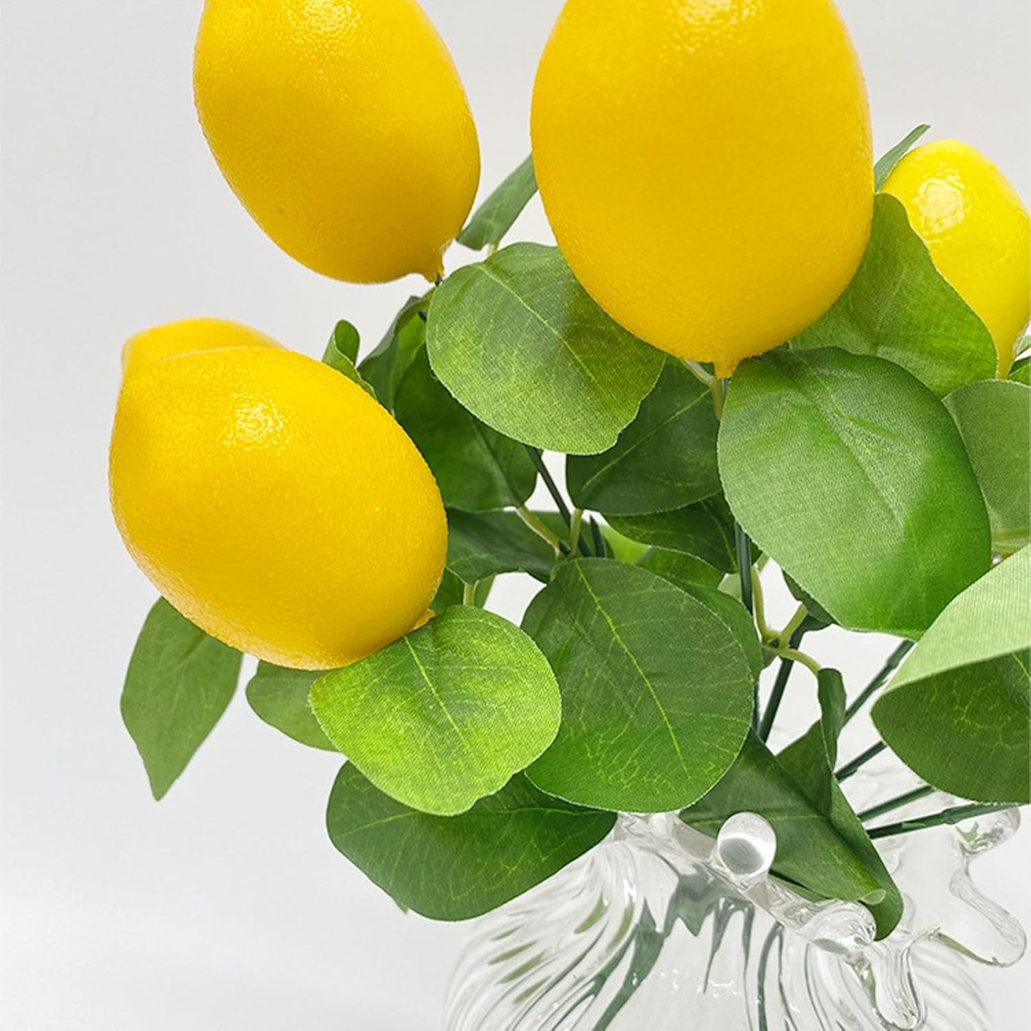 2 Pack Artificial Lemon Branches with 5 Faux Lemons and Stem