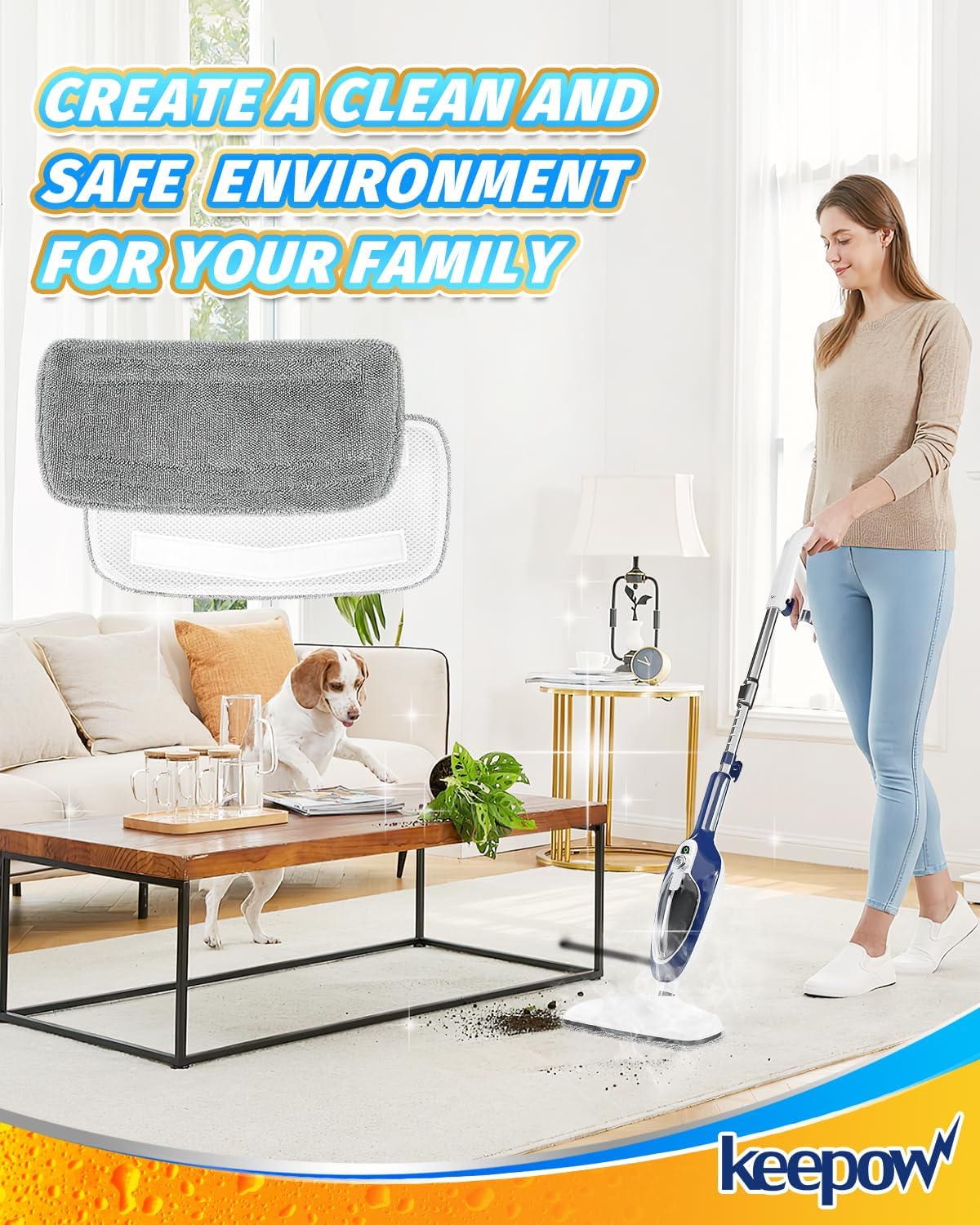 KEEPOW Steam Mop Pads for GF-6610B 3 Pack Reusable Microfiber