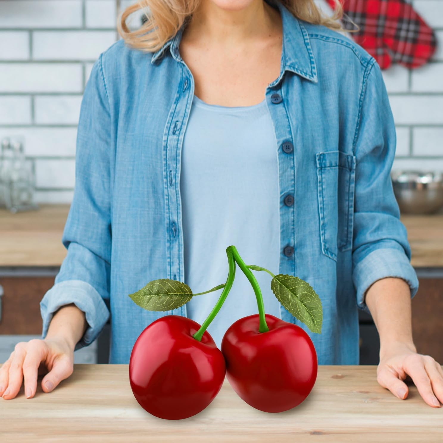 Woration 72 Inch Red Artificial Cherry Bunch Decoration