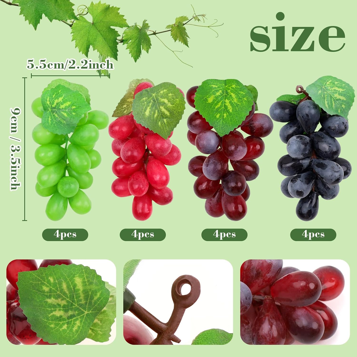 Folmywy Realistic Artificial Grapes Bunches 16 Pack