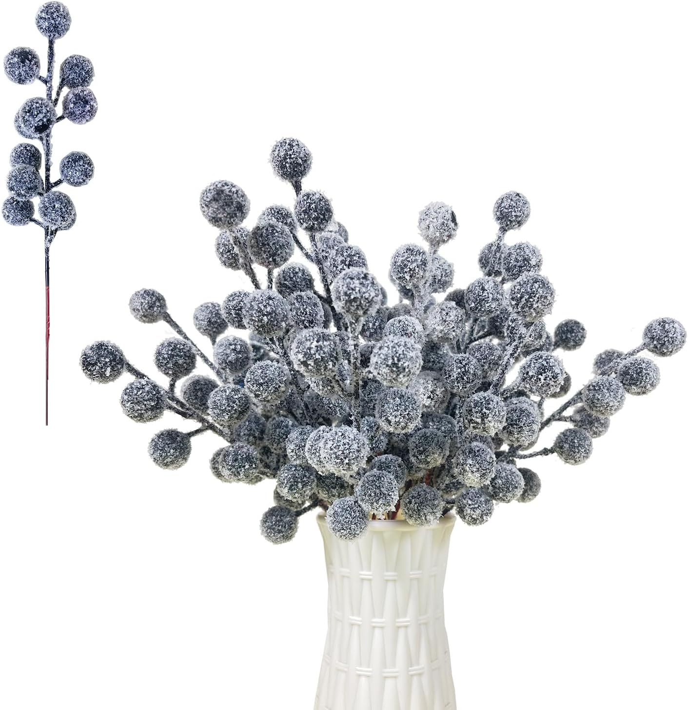 24pcs Christmas Artificial Berry Stems Snow Sprays