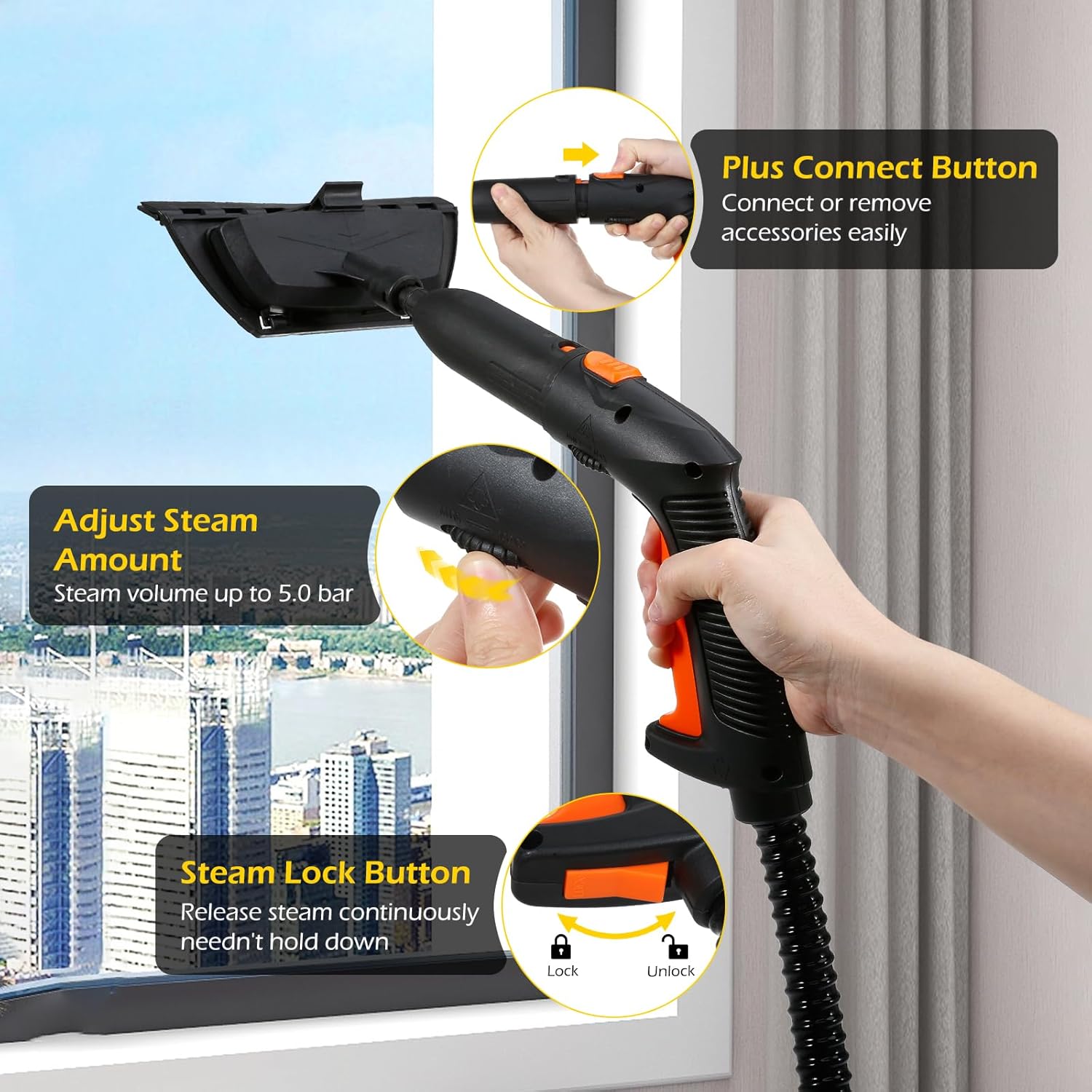 Dyna-Living 1800W Steam Cleaner for Home and Car