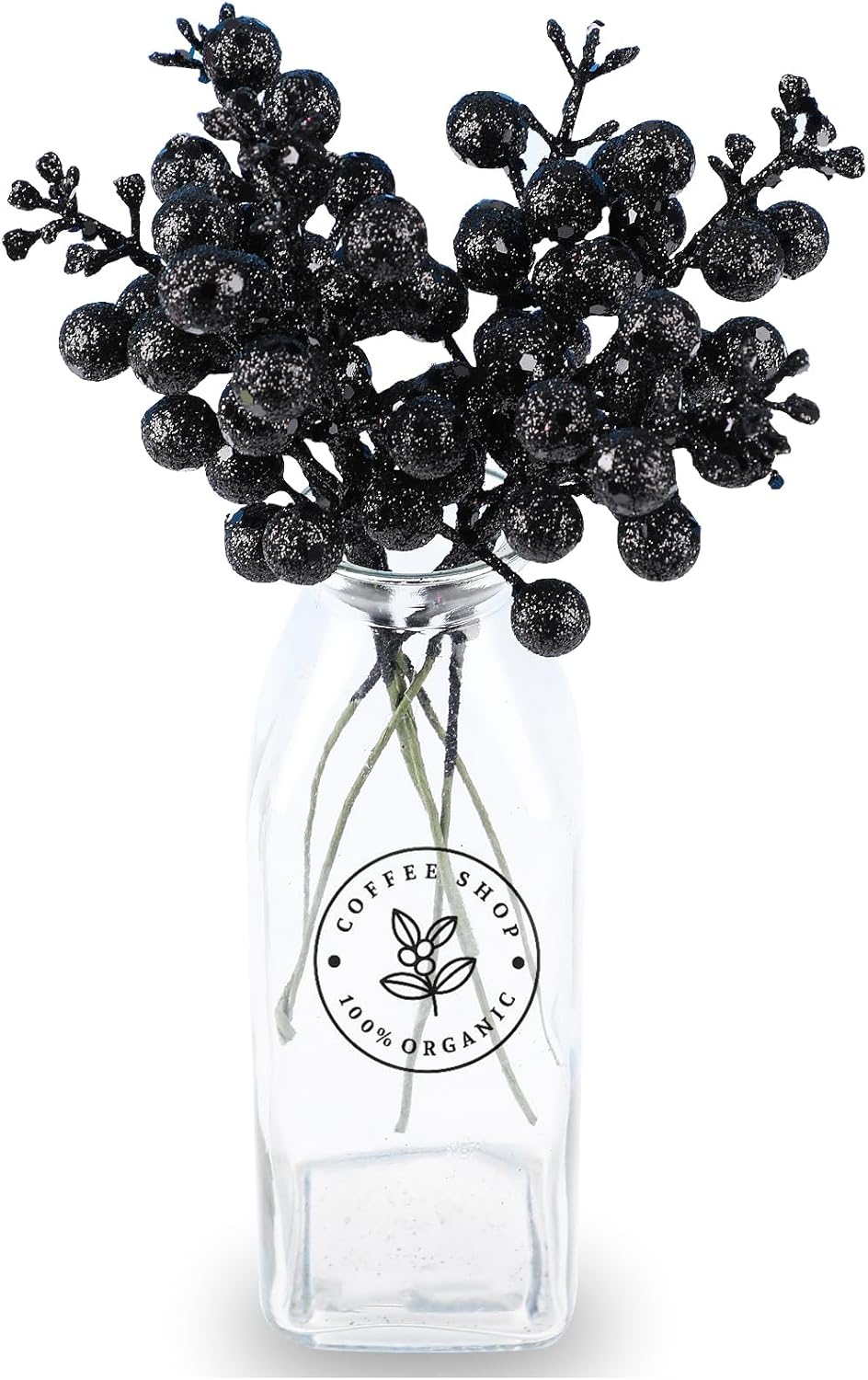 DIYASY Black Glitter Berry Stems 20Pcs Christmas Decor